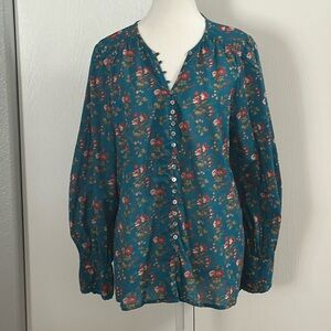 Sundance Teal Floral Button-Up Blouse
